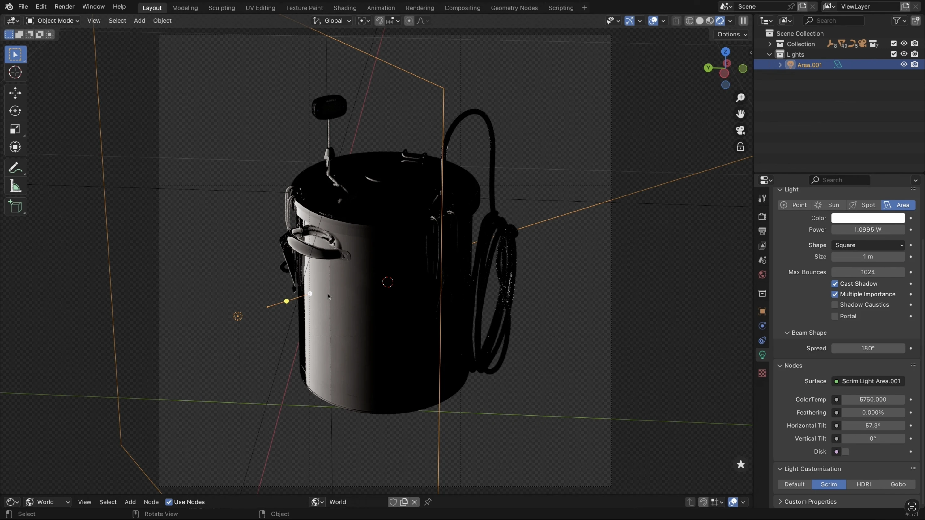 Key light — vertical reflection on glossy metal