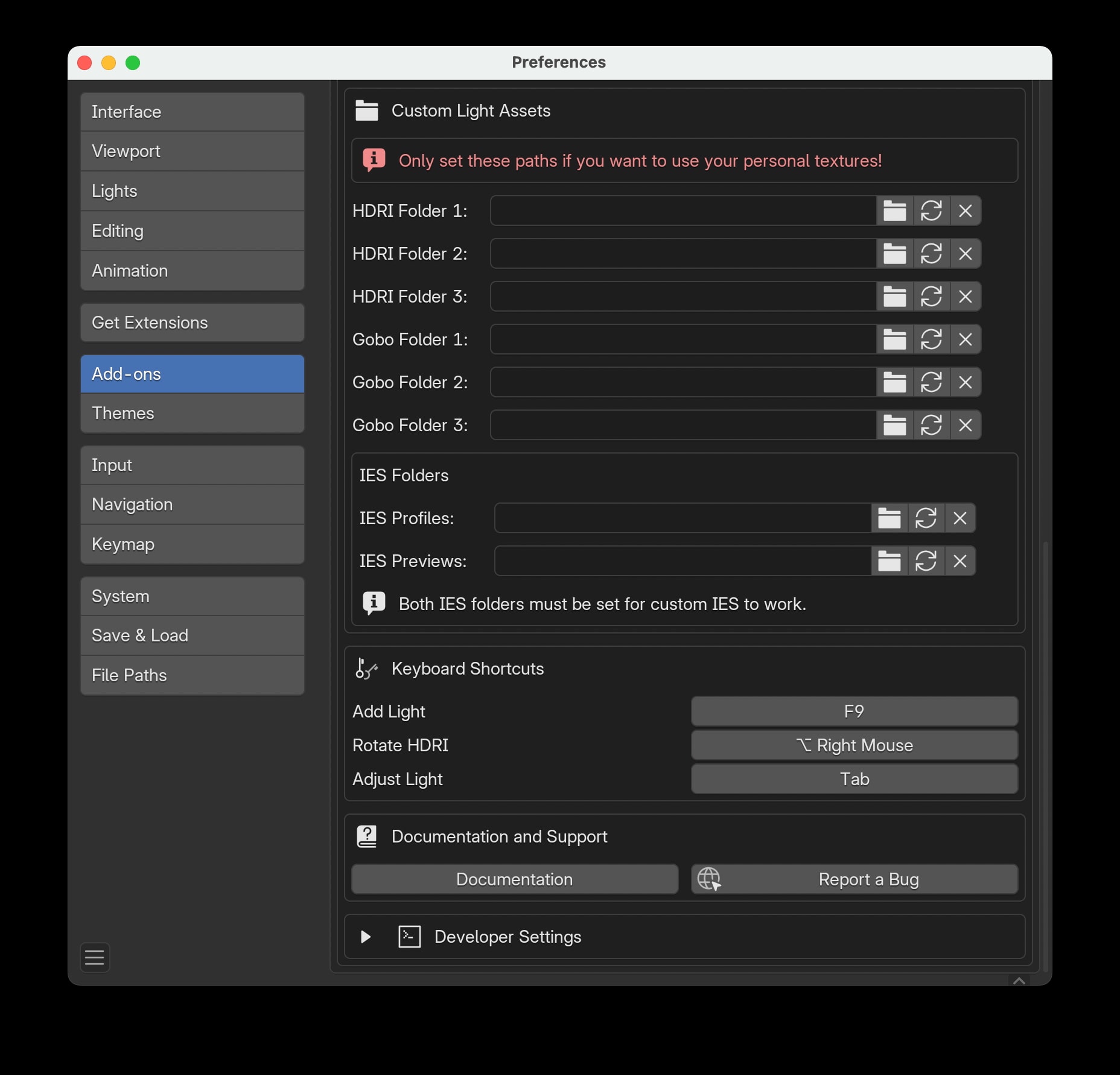 Light Wrangler additional preferences and custom asset settings